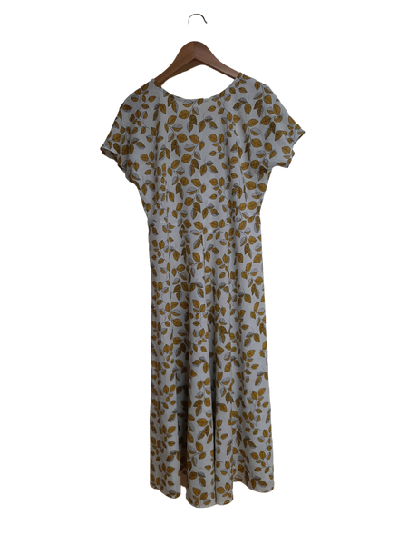 The Maxi I Dress with Cap Sleeves: Yellow Leaves on White Sizes S-M