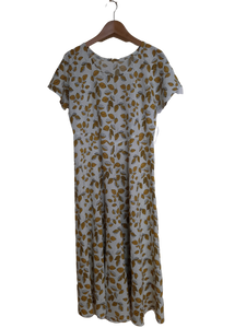 The Maxi I Dress with Cap Sleeves: Yellow Leaves on White Sizes S-M