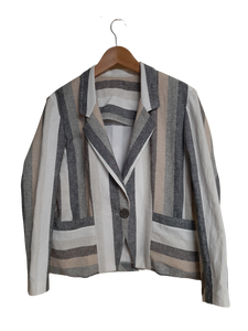 Neutral Striped Linen Cotton Jacket Size Medium